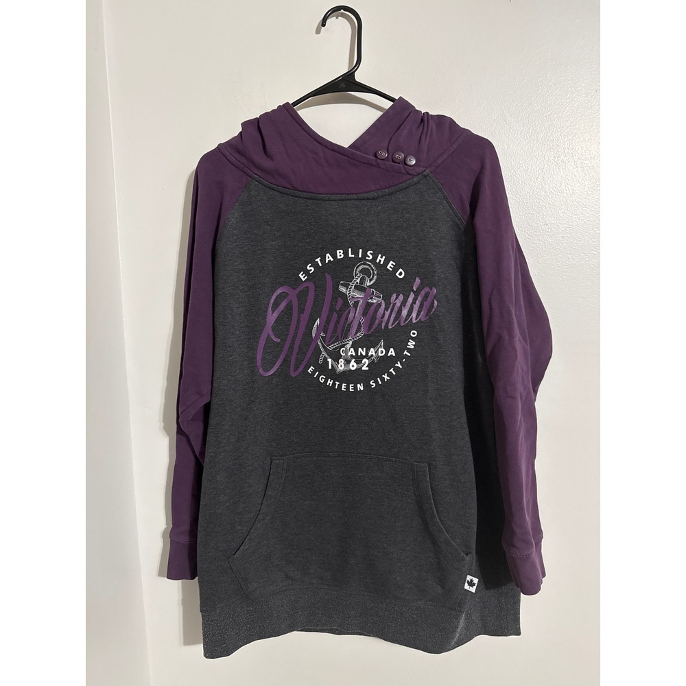 Canadian Collective Victoria Canada Anchor Raglan Hoodie Purple Grey XL